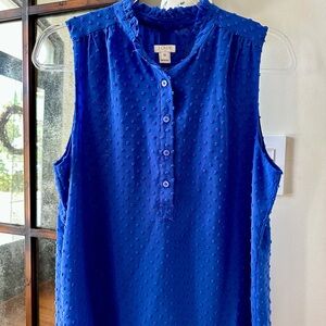 J. Crew Blue Ruffled Blouse with Mandarin Collar
